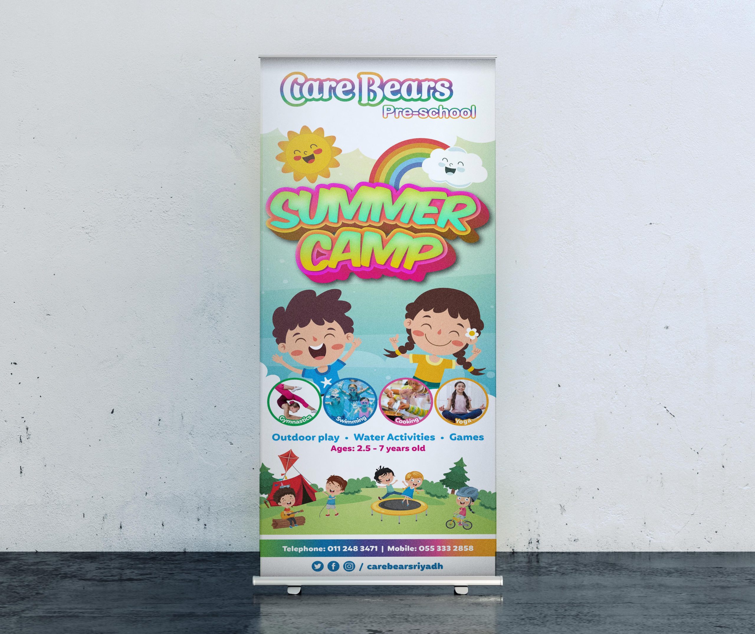 Blank roll up banner display.Template mockup. 3d render